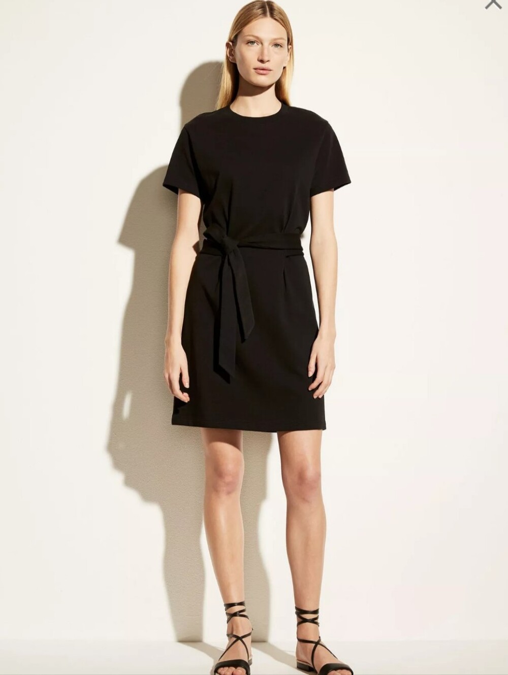 Vince Short Sleeve Tie Waist Dress Size XL Cotton Minimal Quiet Luxury